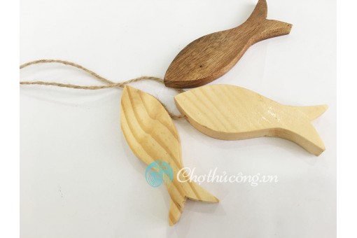 Combo chùm 3 con cá gỗ tự nhiên trang trí handmade